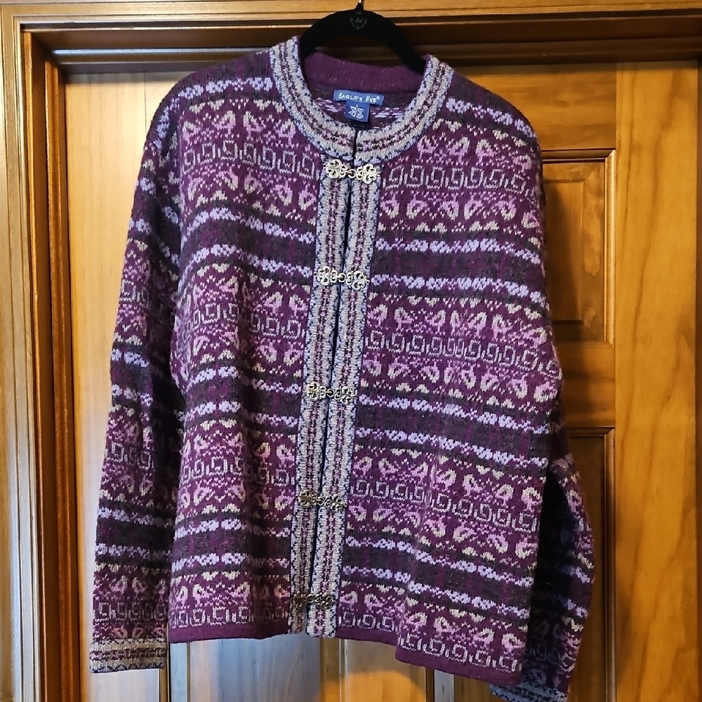 Eagle's Eye Purple Fair Isle Cardigan Size L